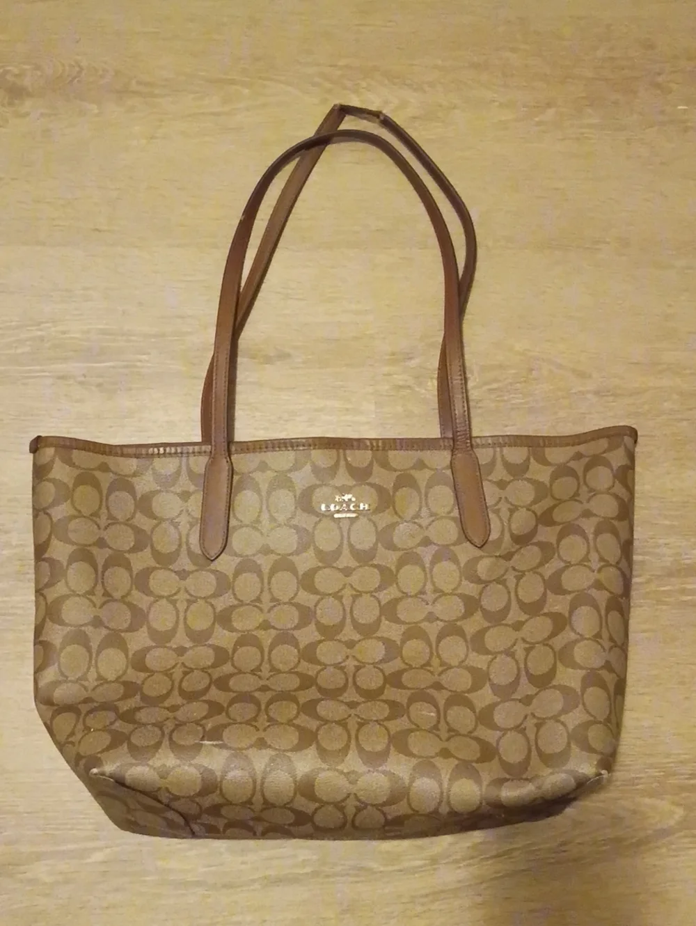 Coach Brown Signature Canvas Tote with Leather Straps